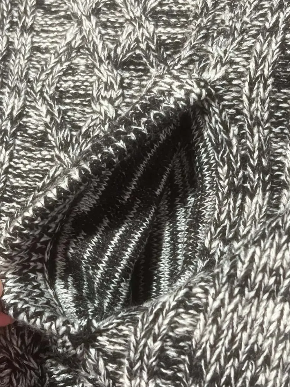 Gioberti Men's Full Zip Heavy Weight Twisted Marled Knit Sweater Black/White-L